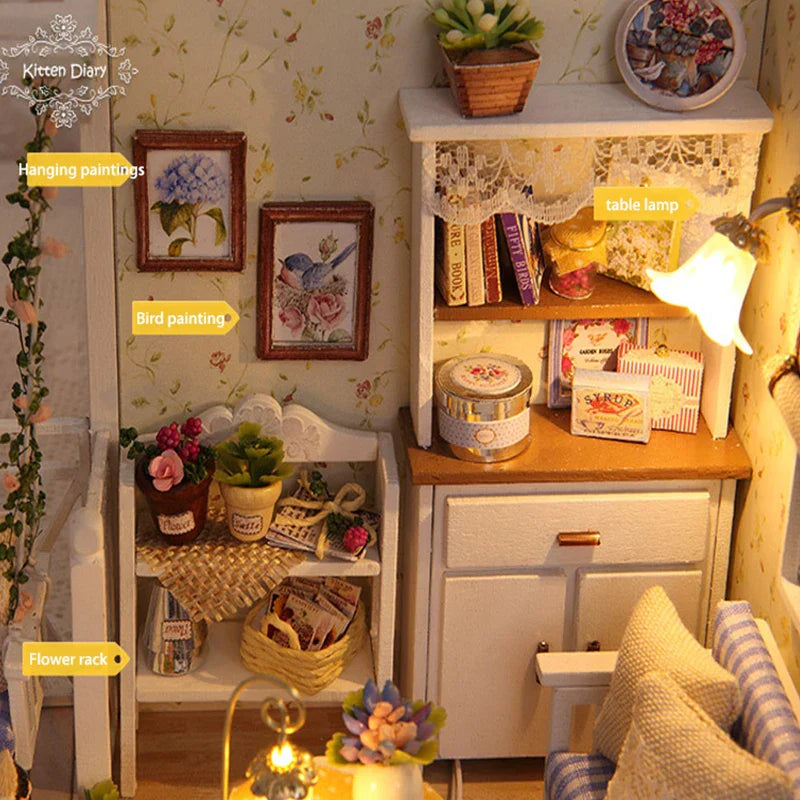 Mini domek dla kotka z meblami na prezent