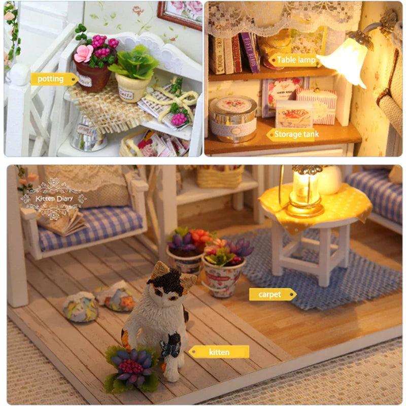 Mini domek dla kotka z meblami na prezent